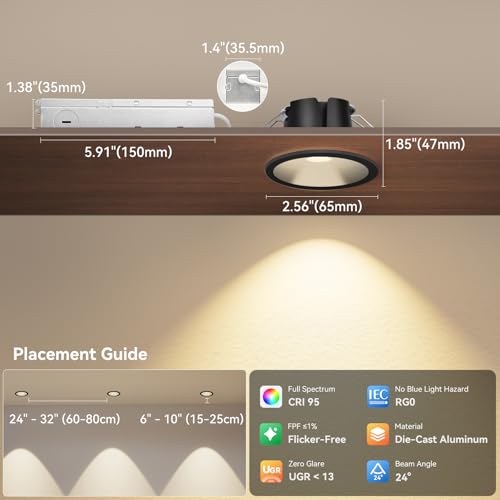 CycevSun Anti-Glare Black 2 Inch Recessed Lights COB Spotlight, 12-Pack by CycevSun - Used condition - Image 8