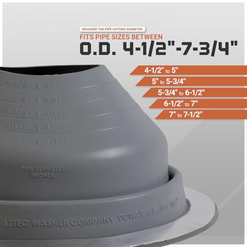 Image of Fasteners Plus #5 Round EPDM Metal Roof Pipe Flashing Boot (Fits 4-1 /4 inch - 7-3 /4 inch Pipe OD), Dark Gray