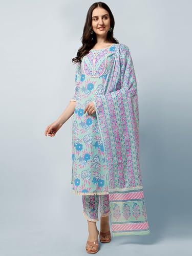 Image of MIRCHI FASHION Pure Cotton Floral Printed Kurta Set with Dupatta | 3 Piece Straight Fit Kurta Pant Set | Ethnic Office Wear Salwar Suit for Women