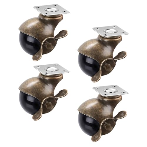 Homoyoyo Lot de 4 Roulettes Vintage 2 Pouces Frein, Roulettes Universelles en Laiton Vieilli, Plaque Supérieure 38x38 Mm Épaisseur 1,5 Mm, Rotation 360°, pour Meubles et Établi Industriel