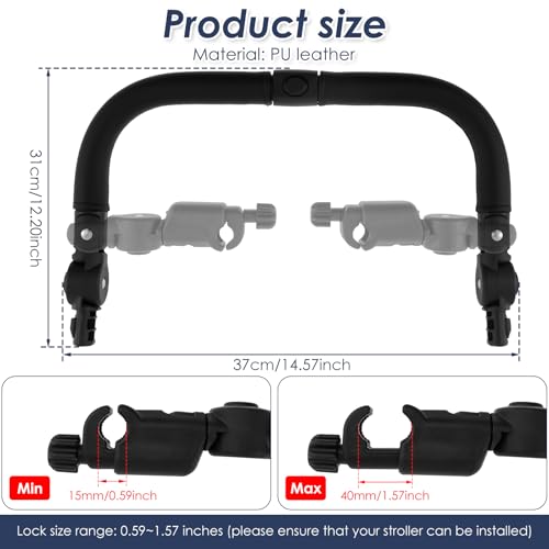 Image of Stroller Bumper Bar Angle Adjustable Armrest Stroller Handle Stroller Bar Removable Stroller Crossbar for Bbz Yoyo, Yoyo 2, Yoyo+, Black PU Leather (Lock Size Range: 0.59~1.57in)