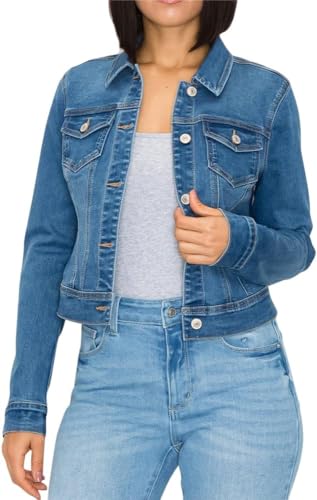 Wax Women's Basic Button Down Denim Jean Jacket