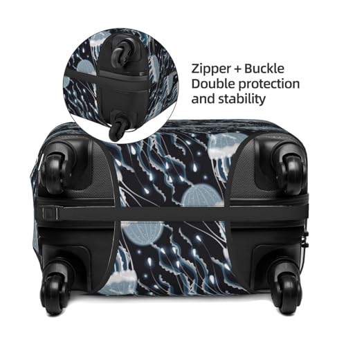 White Jellyfish Print Black Luggage Cover Protector Anti-Scratch Washable Fits 18-32 Inch Luggage-Small4