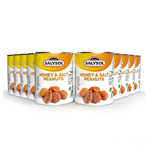 SALYSOL | Cacahuetes con Miel 10x50 gramos. Aperitivos de cacahuetes con miel y sal envasados al vacío. Snacks fritos originales crujientes y sabrosos.