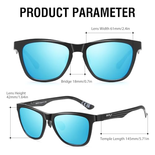DUCO Mirrors Polarized Sunglasses for Men&Women,Medium Sized Ultralight Carbon Fiber Frame UV400 Protection Lens for Driving3