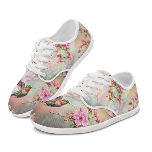 Pointodoor Hummingbird Barefoot Shoes Women Wide Toe Box Zero Drop Tennis Sneakers Size 8 Flower Breathable Mesh Walking Shoes Comfort Low Top Leisure Driving Shoes Sports Shoe