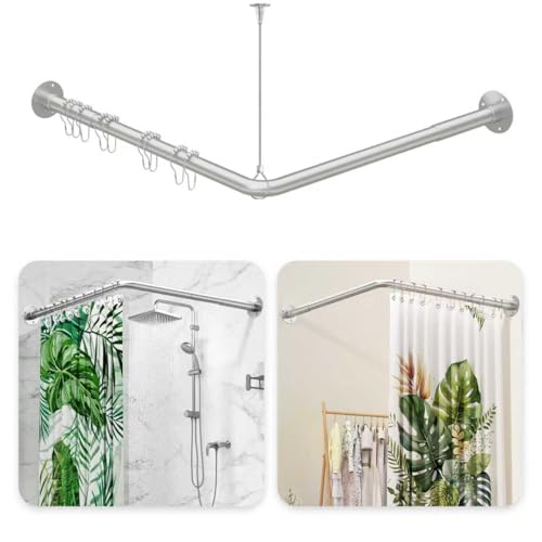 L Shaped Shower Curtain Rod 39''-52.5'' x 71''-85'' Adjustable Silver