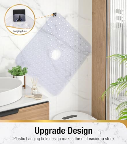 Image of HITSLAM Shower Bathtub Mat Non Slip, 24 inchx 24 inch Bath Mat for Tub, Soft PVC Shower Mats for Inside Shower with Suction Cups and Center Drain Hole, Machine Washable Bathroom Floor Mat, Clear