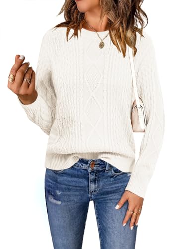 Image of Zeagoo Cable Knit Sweater Women Crewneck Long Sleeve Sweater 2024 Fall Chunky Vintage Pullover Tops