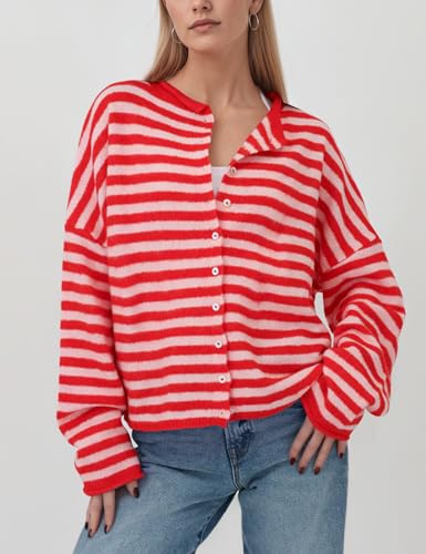 MISSACTIVER Women's Striped Cardigan Open Front Button Down Long Sleeve Loose Casual Knitted Sweaters 2025 Fall Outfits Work2