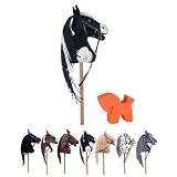 RL24 HKM - Hobby Horse Pepper inkl. Putzschwamm &ndash; Steckenpferd mit Trense &ndash; Spielpferd aus Pl&uuml;sch mit Holzstock & Langer M&auml;hne &ndash; Stockpferd ohne Griffe & Rollen &ndash; schwarz/wei&szlig;
