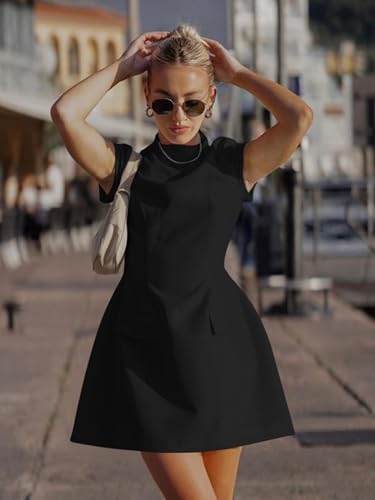 Image of DAAWENXI Women's Classy Mock Neck Cap Sleeve A Line Work Mini Dress | Business Professional,Graduation,Office Outfits,Elegant,Homecoming,Date Night,Cocktail,Funeral,Bodycon,Funeral,Short Dress
