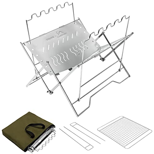 PSKOOK Holzkohlegrill, Edelstahl, tragbar, faltbar, Lagerfeuergrill, leicht, einfach zu montieren, Feuerstelle für Camping, Reisen, Kochen im Freien, Bushcraft, Picknicks, Garten, Balkon und Strand Cover