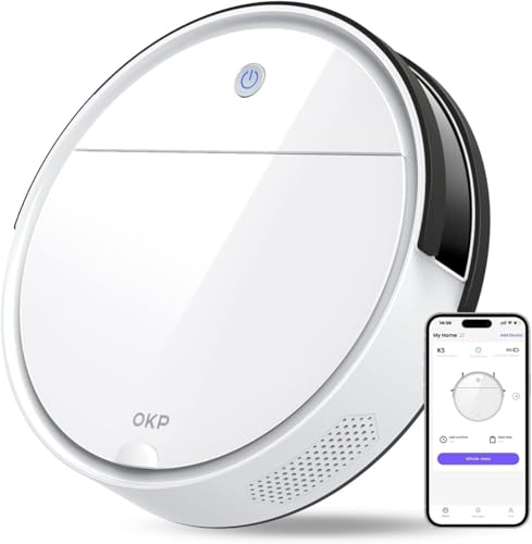 OKP K5 Aspirapolvere Robot, Mini Auto-Ricarica Silenzioso Robot Aspirapolvere, 2500Pa, 3 Modalità di Aspirazione Aspirapolvere per ulizia Domestica, Tappeto, Collegato con WiFi/Alexa/App, K5