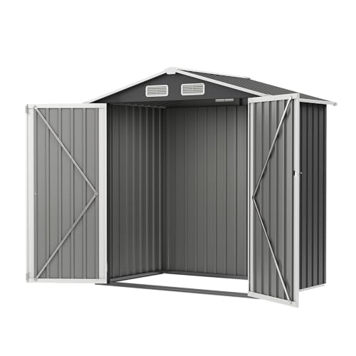 Image of UDPATIO 6x4 FT Metal Storage Shed,Outdoor Shed,Garden Shed for Patio,Grey | All-Weather,Sloping Roof,Lockable Door,Air Vent,Upgraded Full-Frame Structure,Patio,Lawn,Garden,Backyard,Bicycle,Tool,Bicycle