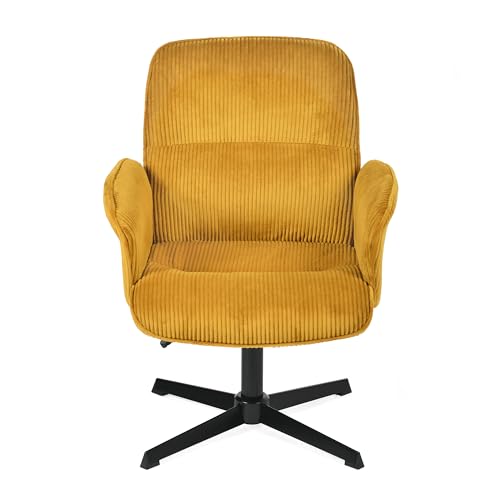 Meuble Cosy Sillas De Escritorio Sillones De Maquillaje Giratoria Altura Ajustable Con Reposabrazos Para Estudio Dormitorio Oficina En Tela De Pana, Amarillo