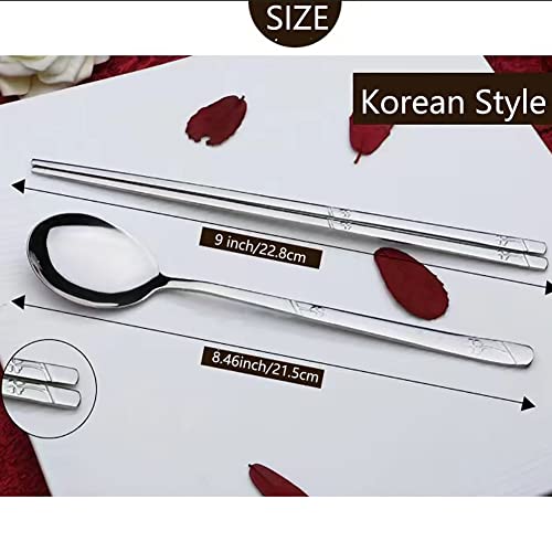 YAPULLYA Korean Metal Chopsticks and Spoons Set, Reusable Stainless Steel Flatware Chopsticks and Spoons with long-hand, set of 3 (Lucky Clover) by YAPULLYA - Used condition - Image 6