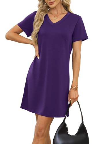 Image of RUMIA Summer Dresses for Women 2026 V-Neck Casual Sundresses T-Shirt Dress