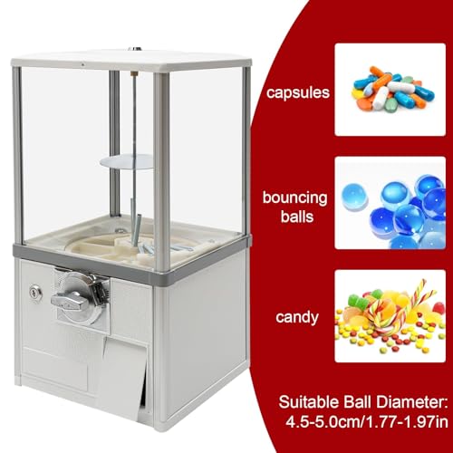 25-Cent Vending Machine, 3-5.5cm Ball Capsule Candy Bulk Commercial Gumball Machine for Retail Store (White)