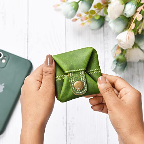 Leather Coin Pouch Change Holder Mini Pocket Wallet For Men Women (Green, Pack Of 1) #TOP4