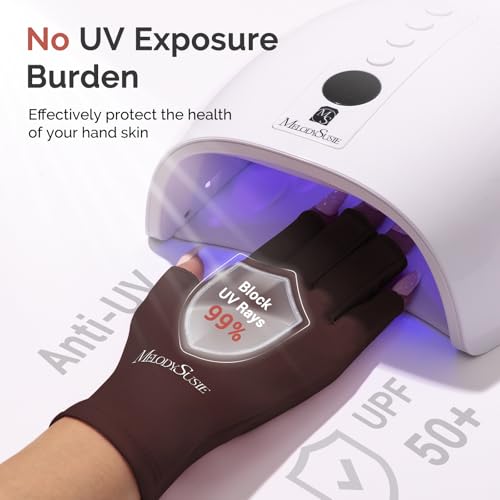 Image of MelodySusie Premium UV Protection Gloves for Manicures, Cool Feeling Fabric,Professional UPF50+, UV Nail Gloves for Gel Nail Lamp, Anti UV Light, Skin Care Fingerless Design,Brown
