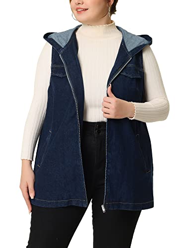 Agnes Orinda Plus Size Denim Vest for Women Sleeveless Lightweight Hoodie Utility 2023 Denim Jacket Vests2