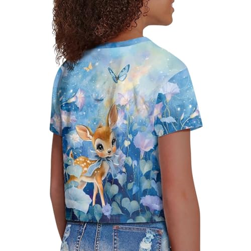 Image of Girls Crop Tees Crew Neck Casual Short Sleeve T Shirts Kids Loose Soft Comfortable Tees Blouses Shirt for Little Girl