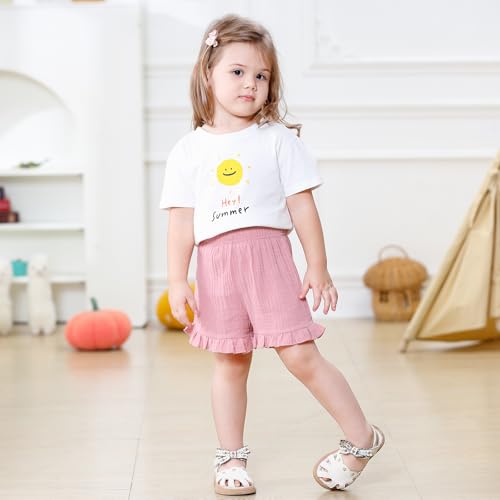 DREAM BUS 3 Pack Baby Girls Shorts Toddler Summer Casual Shorts Cotton Toddler Girls Ruffled Shorts Newborn Infant Bloomers4