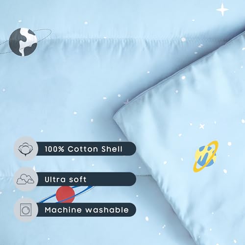 Image of Wake In Cloud - Toddler Nap Mat with Pillow and Blanket, 100% Cotton Fabric, for Kids Boys Ages 3 Plus in Daycare Kindergarten Preschool, Roll Up Sleeping Bag, Galaxy Spaces