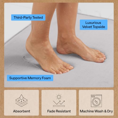 Image of GORILLA GRIP Thick Memory Foam Toilet Rug for Bathroom, Square Shaped Washable, Absorbent Velvet Topside Floor Mats, Machine Wash, Cushioned Luxury Rugs for Bath Room, 22.5 x 19.5 Soft Gray
