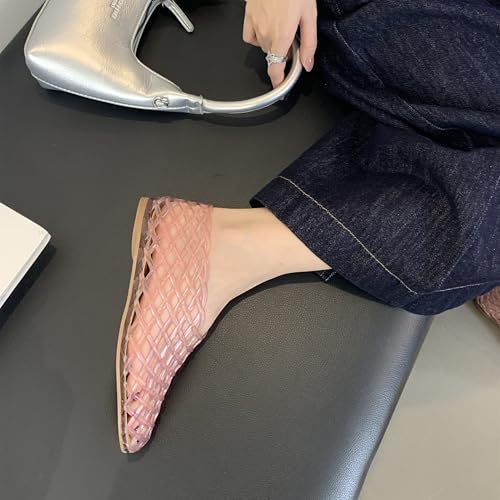 Image of Jelly Mesh Ballet Flats for Women Clear Hollow Jelly Shoes Sandals Round Toe Non-Slip Beach Ballerina Jellies Flats Shoes