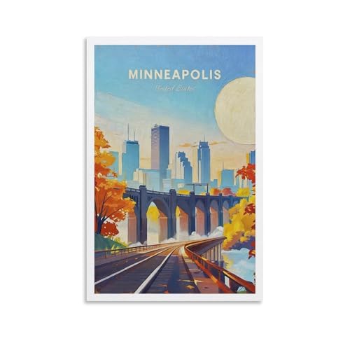 NHGEQAA Minneapolis Vintage-Reiseposter, 20 x 30 cm, Kunstdruck auf Leinwand