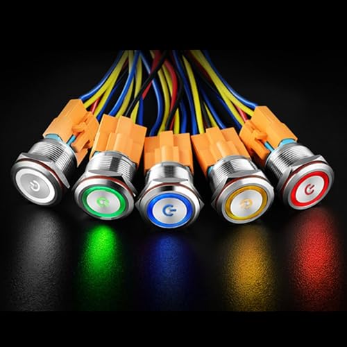 Interruptor pulsador de 22 mm de latón iluminado 12V enclavamiento con socket 3