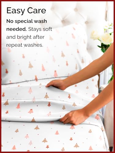 Full Christmas Tree Sheet Set - Holiday Xmas Pattern Bedding Set - Deep Pockets - Snug Fit - 4 Piece - Wrinkle Free & Easy Care - Comfy Festive Winter - Holiday Sheets for Women, Men, Kids and Teens