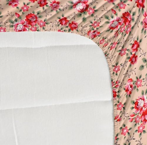 Image of la' Amour Premium Cotton Elastic Fitted Bedsheets with 2 King Size Pillow Covers Double Bed with All Around Elastic Supersoft Size - 72 King Sizex78+10 inches Light Pink Floral Print 200 tc - 220 tc