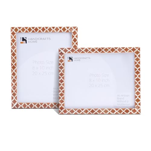 Image of Handicrafts Home Brown & White Vintage Photo Frames for Wall or Tabletop Display, 8x10 Picture Frame Set of 2,Boho Farmhouse Gallery Wall Frame Set, Artisan Handmade Moroccan Frame for Home Decor