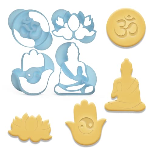 3DREAMS Keksausstecher Set Yoga Buddha Lotus Blüte 4 Ausstecher Ausstechformen Buddismus Nerd Geschenk