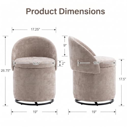 HNY Swivel Vanity Chair with Storage and Folding Back, Oatmeal - image 2