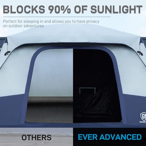 Image of EVER ADVANCED 10 Person Camping Blackout Design Tent, Multi Room Tent for Family, Large Tents with Rainfly and Carry Bag, 2 Doors, Water-Resistant, 14ft x 10ft x 84in