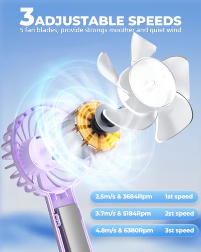 Hssio Portable Handheld Fan, Mini Desk Fan 1800mAh, 3 Speeds, Ultra Quite, Up to 8H Long Use Time, Small Personal Cooling Fans Makeup Lash Fan for Women Girls, Lightpurple - Image 2