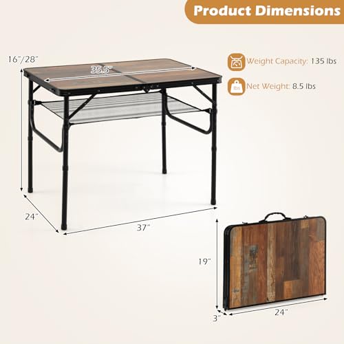 Giantex Folding Camping Table Mesa Plegable de Camping 37" x 24" con Alturas Ajustables y Asas, Aluminio Ligero para Picnic y Exteriores miniatura 3
