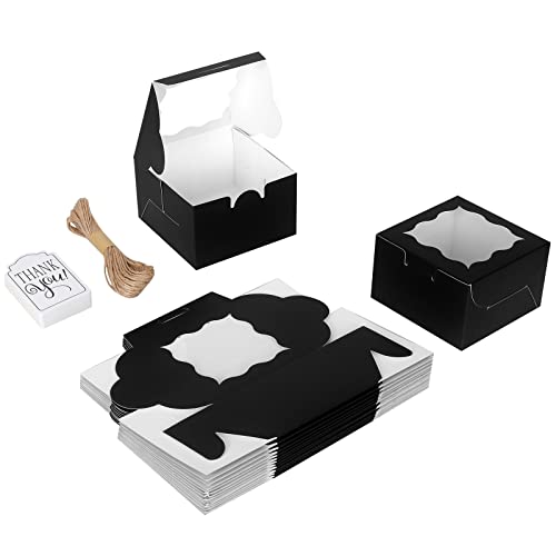 Kposiya 60 Pcs Black Bakery Boxes With Window Individual Cupcake Boxes 4X4X2.5 Inches Cookie Boxes Kraft Paper Black Gift Box For Pastries, Cookies, Pie, Donuts, Macaroon #TOP4