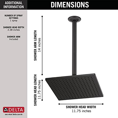 Delta Faucet Rain, Rainfall Shower Head, Matte Black, Metal, Ceiling Mount Shower Head, 52159-BL25, 2.5 GPM Water Flow Delta Faucet Rain, Rainfall Shower Head, Matte Black, Metal, Ceiling Mount Shower Head, 52159-BL25, 2.5 GPM Water Flow