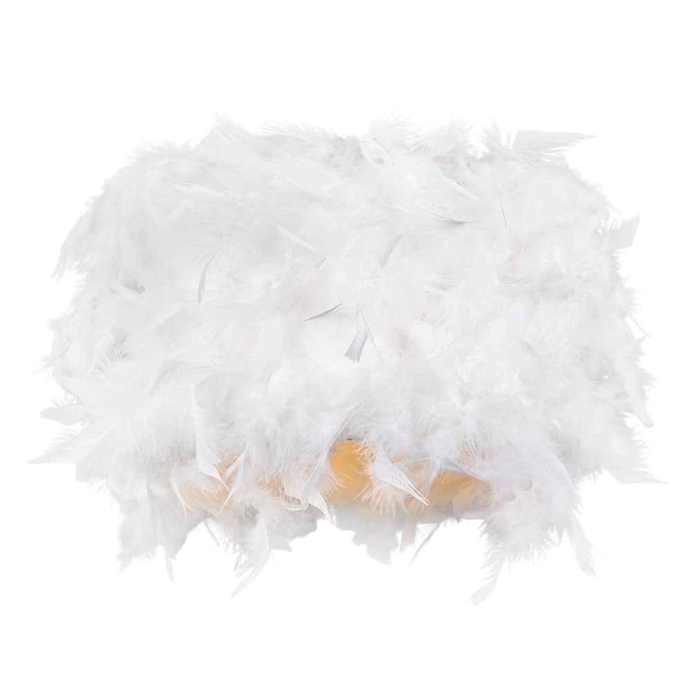 White Feather Drum Lamp Shade - Real Feather with Cotton Lining - 30cm Diameter - 18cm Height