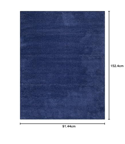 Image of Solid Shaggy Carpets and Rugs for Bedroom Drawing Room 3x5 Feet Navy Blue Color