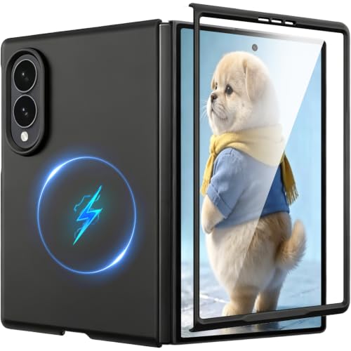 Miimall Magnetic for Samsung Galaxy Z Fold 8 Case with Screen Protector, [Compatible with Magsafe] Slim Thin Shockproof Hard Lightweight Men Phone Bumper Cover for Z8 Fold8 Wide 2026 Case Matte Black
