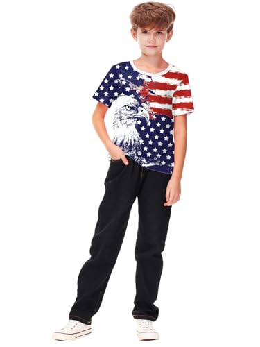 Image of Deerose Kids Striped Shirts Short Sleeve Boy Girls July 4th Patriotic Tee Top 3-14 Years