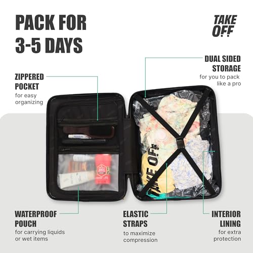Take OFF Luggage Personal Item Travel Bag 3.0 – Compact Underseat Suitcase for Budget Airlines – Fits Sizers 18x14x8 – No-Fee Small Carry On Luggage with Wheels Removable, TSA Lock & Toiletry Pouch4