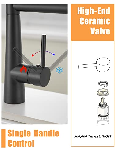 Image of Matte Black Kitchen Faucet with Sprayer,AIMADI Commercial Single Handle | One Hole Pull Down Sprayer Kitchen Faucets