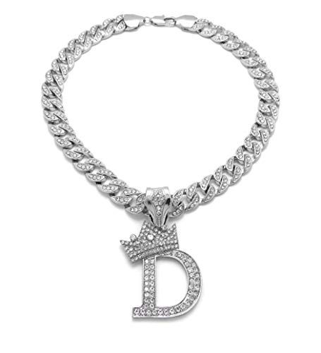 New Initial Alphabet Letter Pendant 10mm/18,20",24" Ice Bling Cuban Chain Fashion Necklace RC4088 (20, Silver D)